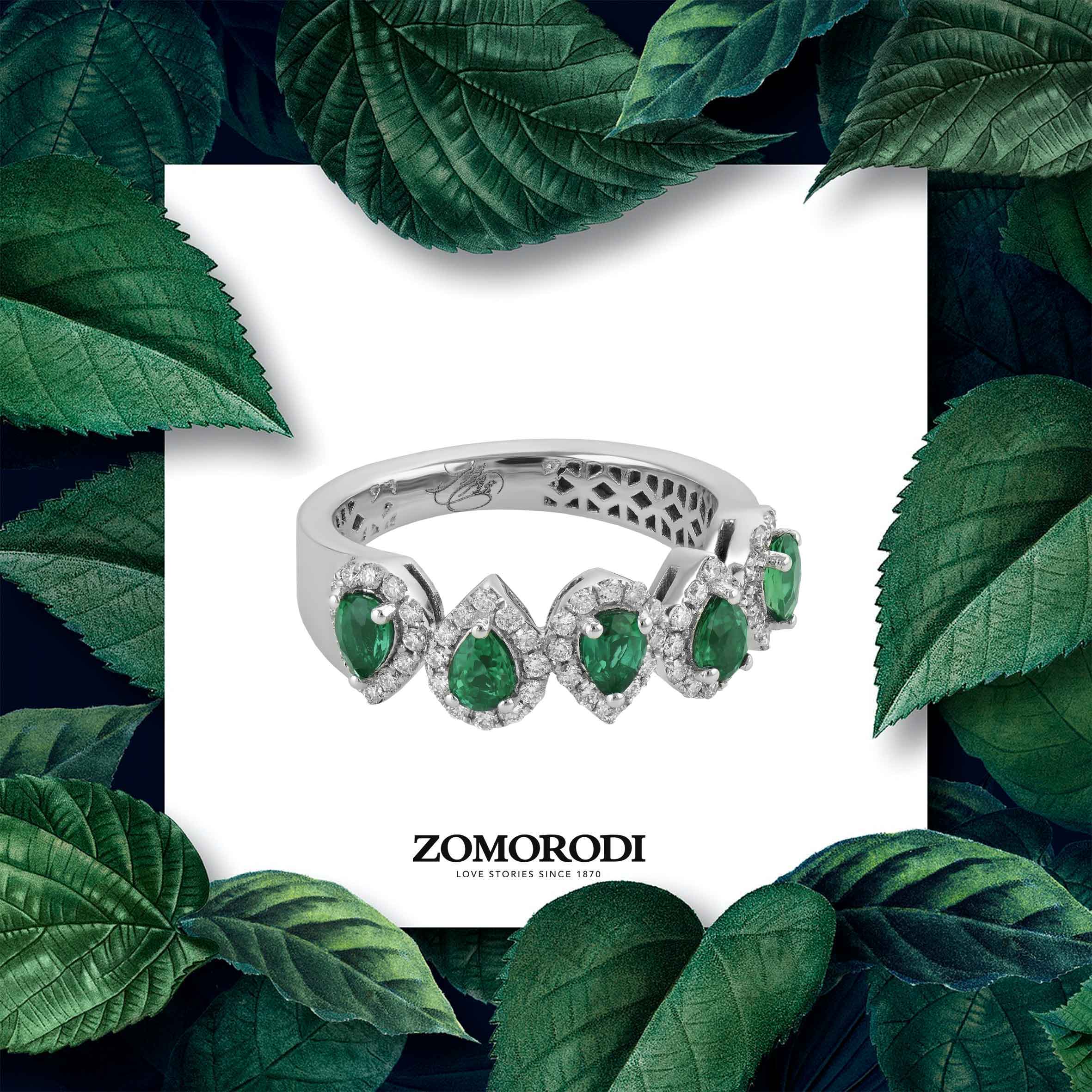 انگشتر جواهر پنج تخمه اشک انگشتر جواهر و زمرد پنج تخمه اشک